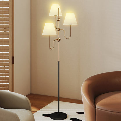 Tora Metal Black Tall Floor Lamp With 3 Lights And Foot Switch E27 Fitting