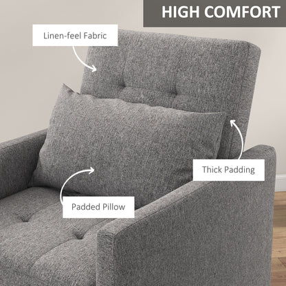 Hala Fabric Grey 3 In One Single Chair Bed With Adjustable Back Pillow And Footrest