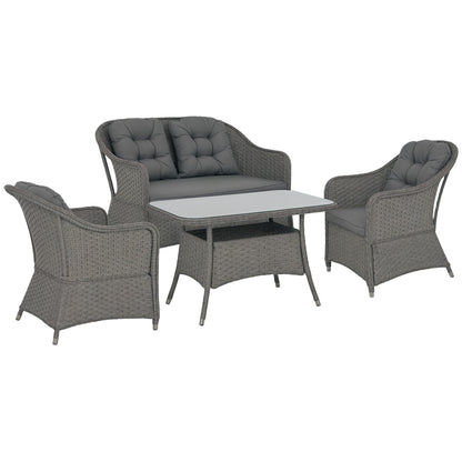 Fasake Rattan Light Grey 4 Piece Seater Furniture Set With Glass Top Table