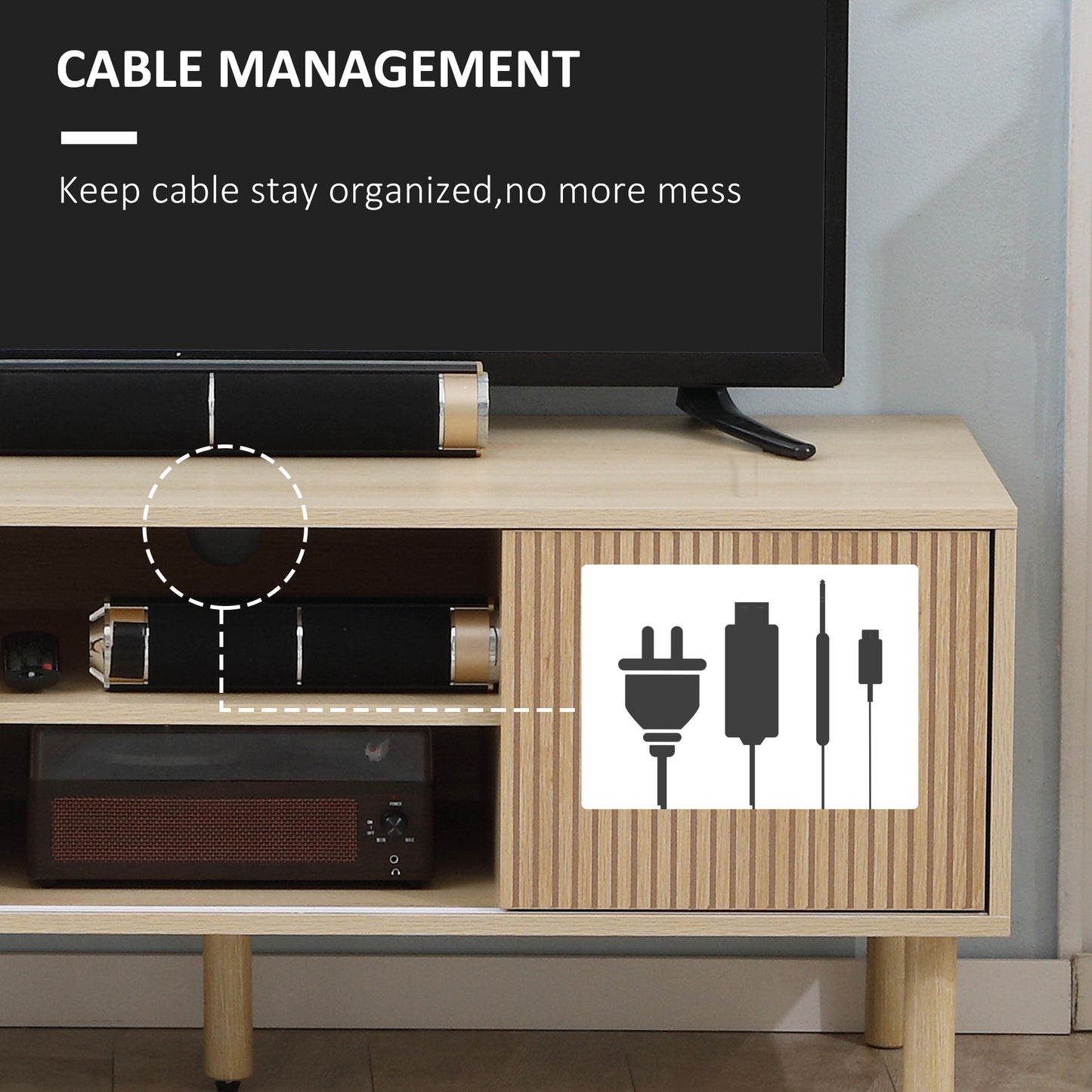 Rodo Wooden Oak Effect TV Storage Unit With Sliding Door Design
