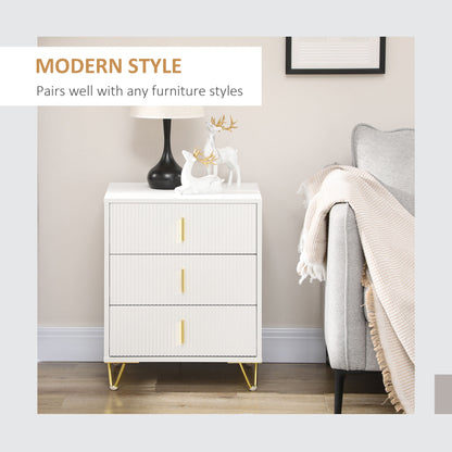 Tempette Wood White And Gold Tone Elegant 3 Ribbed Drawer Storage Chest