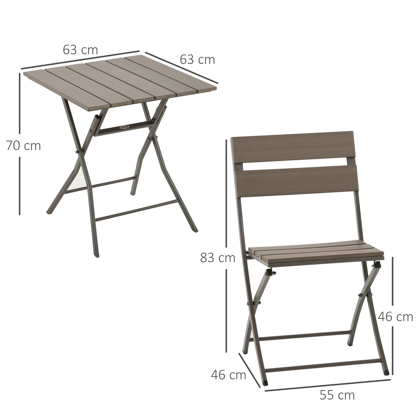 Noyofi 3 Piece Foldable Garden Bistro Set With Table And Chairs In Grey