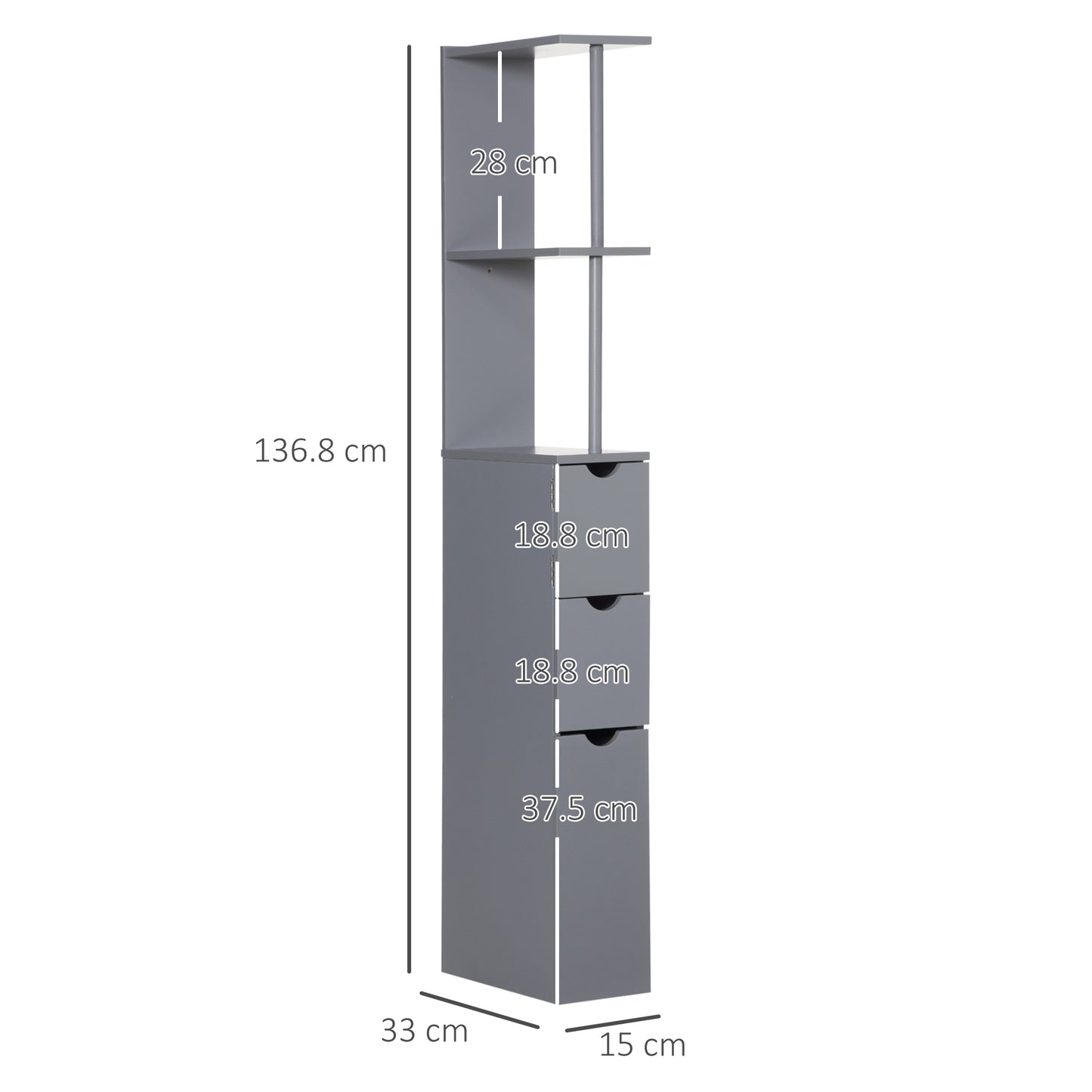 Keli Falo Slim Freestanding Bathroom Storage Cabinet With Shelves And Drawers In Grey