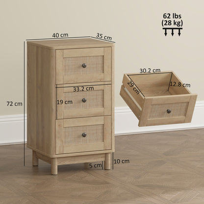 Milu Wood Oak Finish 3 Drawer Compact Storage Chest 40 cm Wide