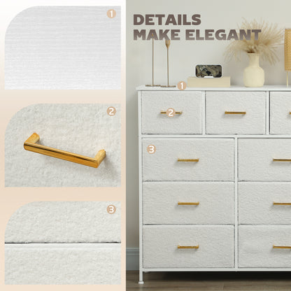 Tafi Metal And Fabric Cream White 9 Drawer Boucle Storage Chest With Steel Frame