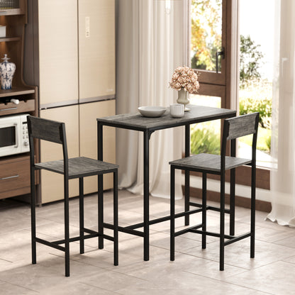 Novero 3 Piece Industrial Breakfast Bar Set With 2 Stools And Footrest Support