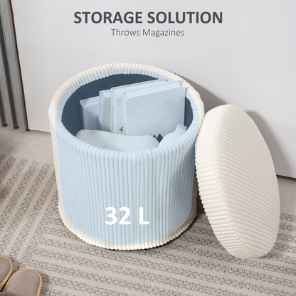 Rokael Round Beige Corduroy Storage Footstool With Removable Lid