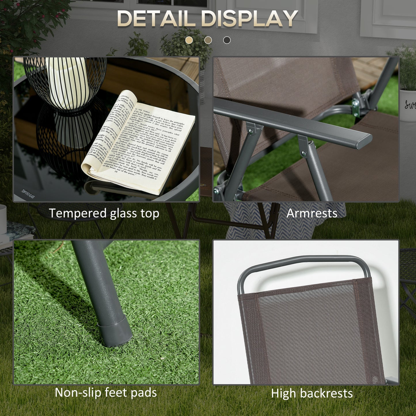 Lepa Tara Glass And Metal Brown 3 Piece Garden Seating Set With Table And Chairs