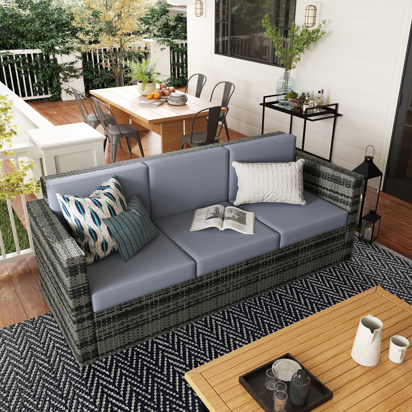 Neloro Rattan Grey 3 Seater Outdoor Sofa With Cushions