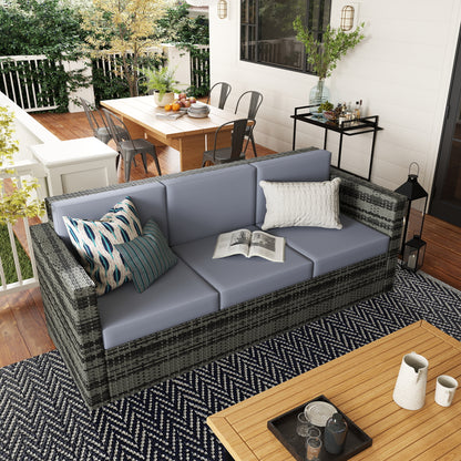 Neloro Rattan Grey 3 Seater Outdoor Sofa With Cushions