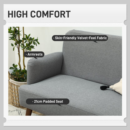 Midi Tami Grey Velvet Compact 2 Seater Sofa With Extra Thick Padding And Wooden Legs