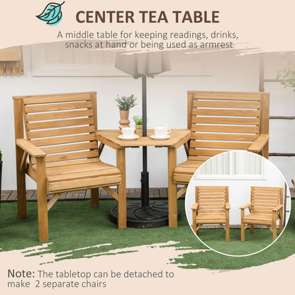 Moha Naturla Wood Garden Bistro Set Love Seat With Coffee Table And Parasol Hole Bench Set