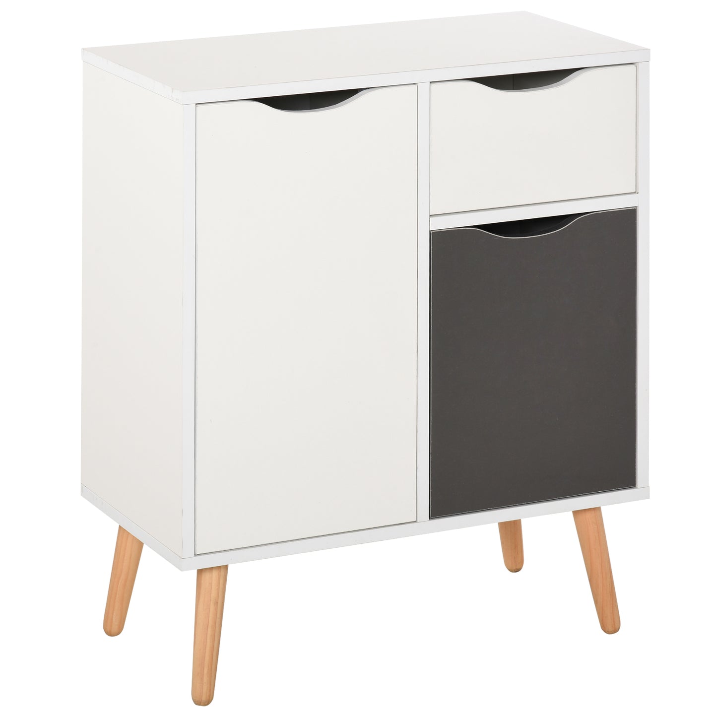 Suyopa Grey Wood Sideboard 1 Drawer 2 Doors Storage And Solid Wood Legs