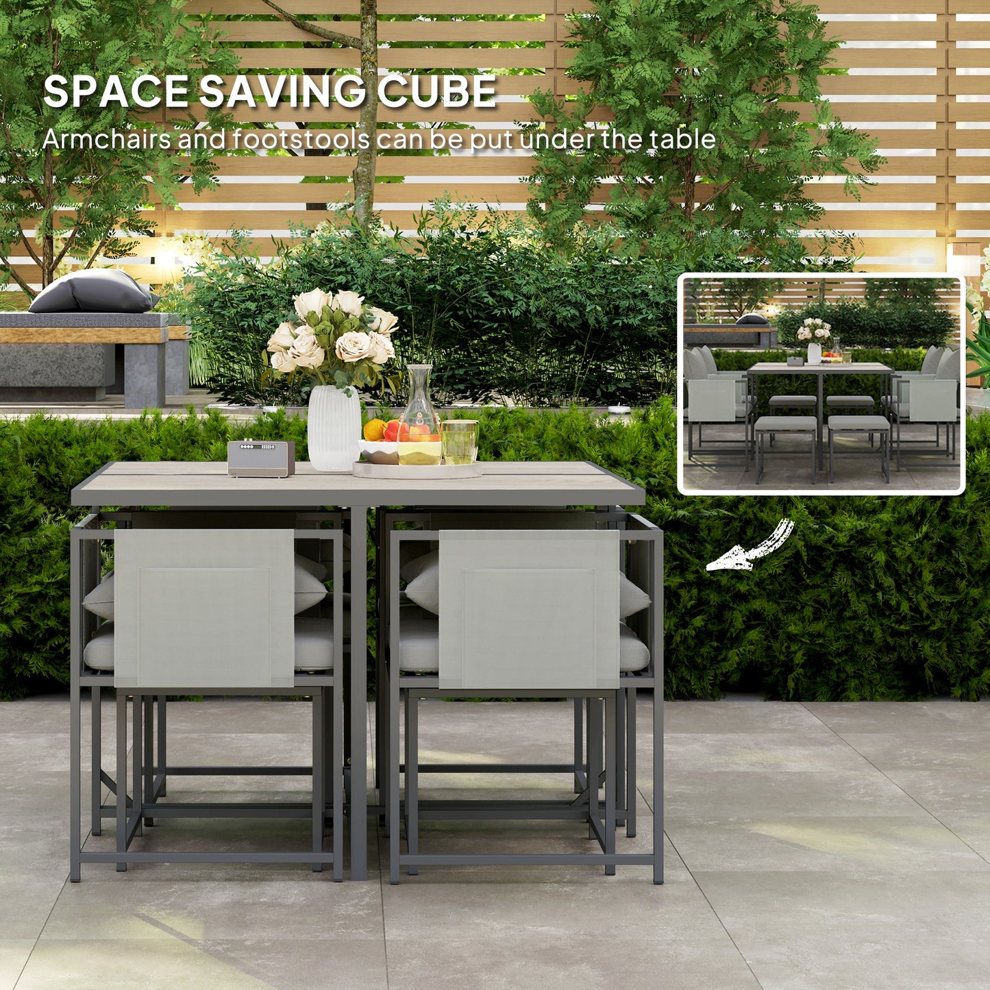 Layori 8 Seater Grey Steel Frame Garden Dining Set