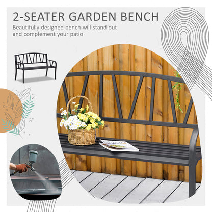 Sutte Metal Black 2 Seater Outdoor Garden Bench With Cushion and Decorative Backrest