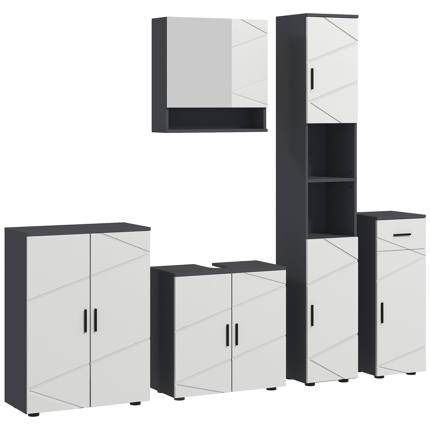 Sekeno 5 Piece Bathroom Furniture Set With Tall Cabinets Mirror And Under Sink Storage Grey