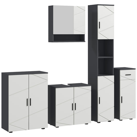 Sekeno 5 Piece Bathroom Furniture Set With Tall Cabinets Mirror And Under Sink Storage Grey