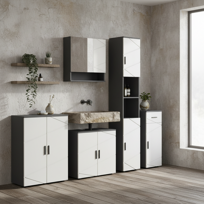 Sekeno 5 Piece Bathroom Furniture Set With Tall Cabinets Mirror And Under Sink Storage Grey