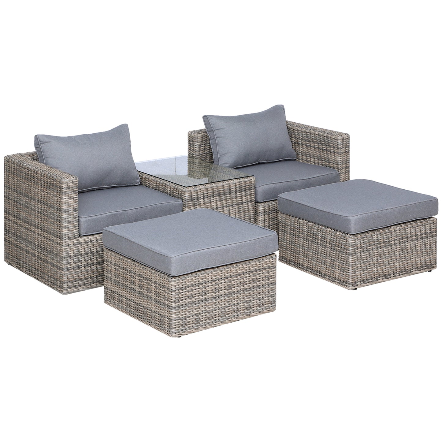 Vapa Faux Rattan Mixed Brown 5 Piece Outdoor Bistro Set and Glass Table