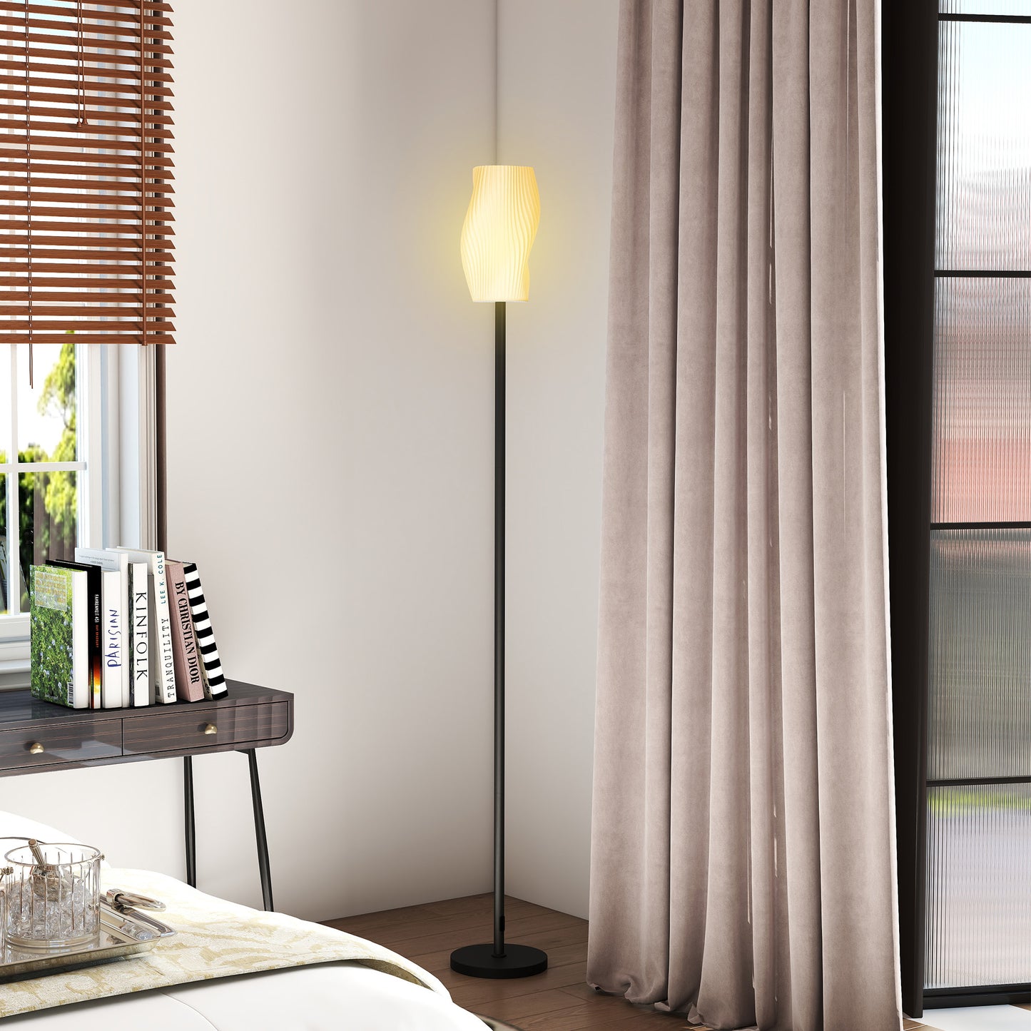 Vato Plastic White 3D Printed Modern Floor Lamp With Curved Shade And Adjustable Colour Light