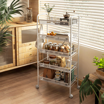 Visovi Metal White 5 Basket Steel Storage Trolley With Wheels