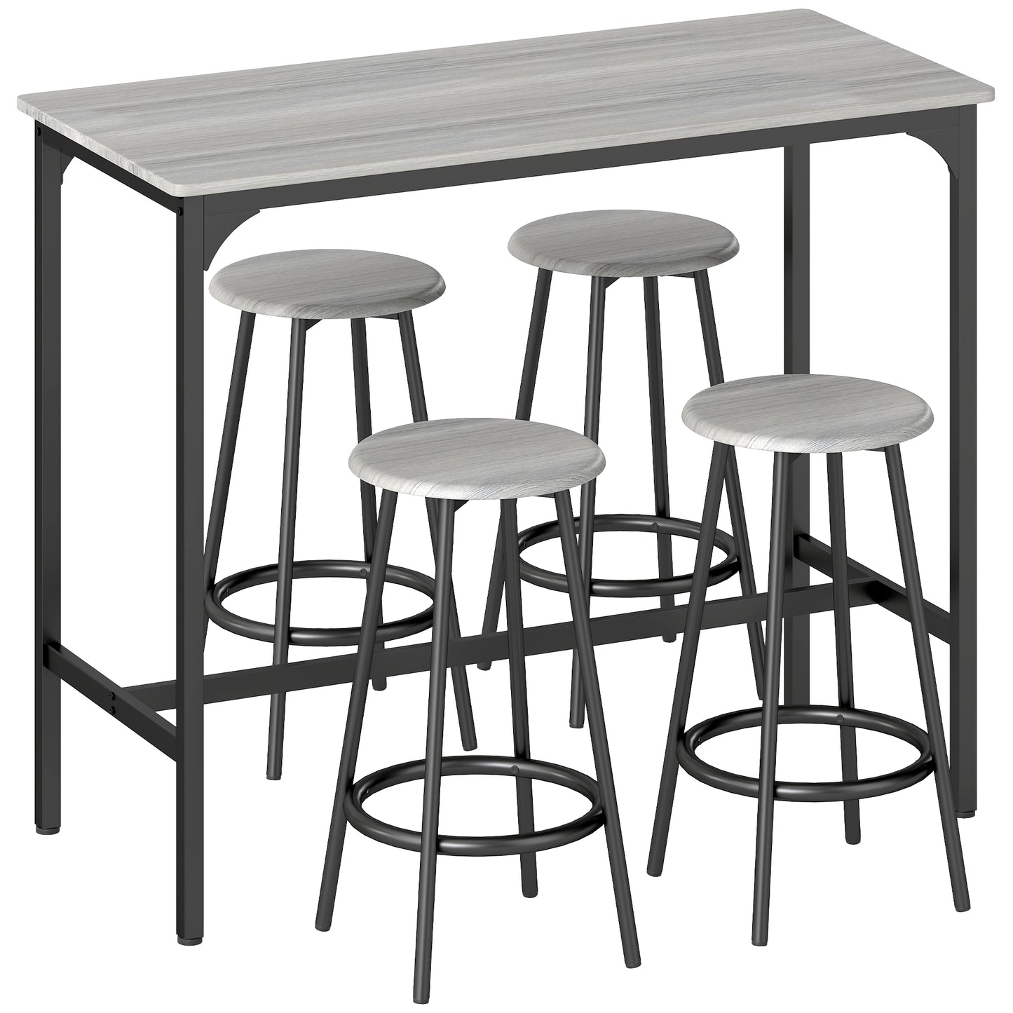 Finani Wooden Grey And Black 5 Piece Industrial Bar Table And Stool Set