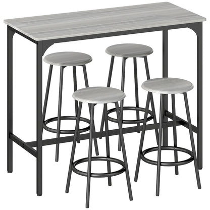 Finani Wooden Grey And Black 5 Piece Industrial Bar Table And Stool Set