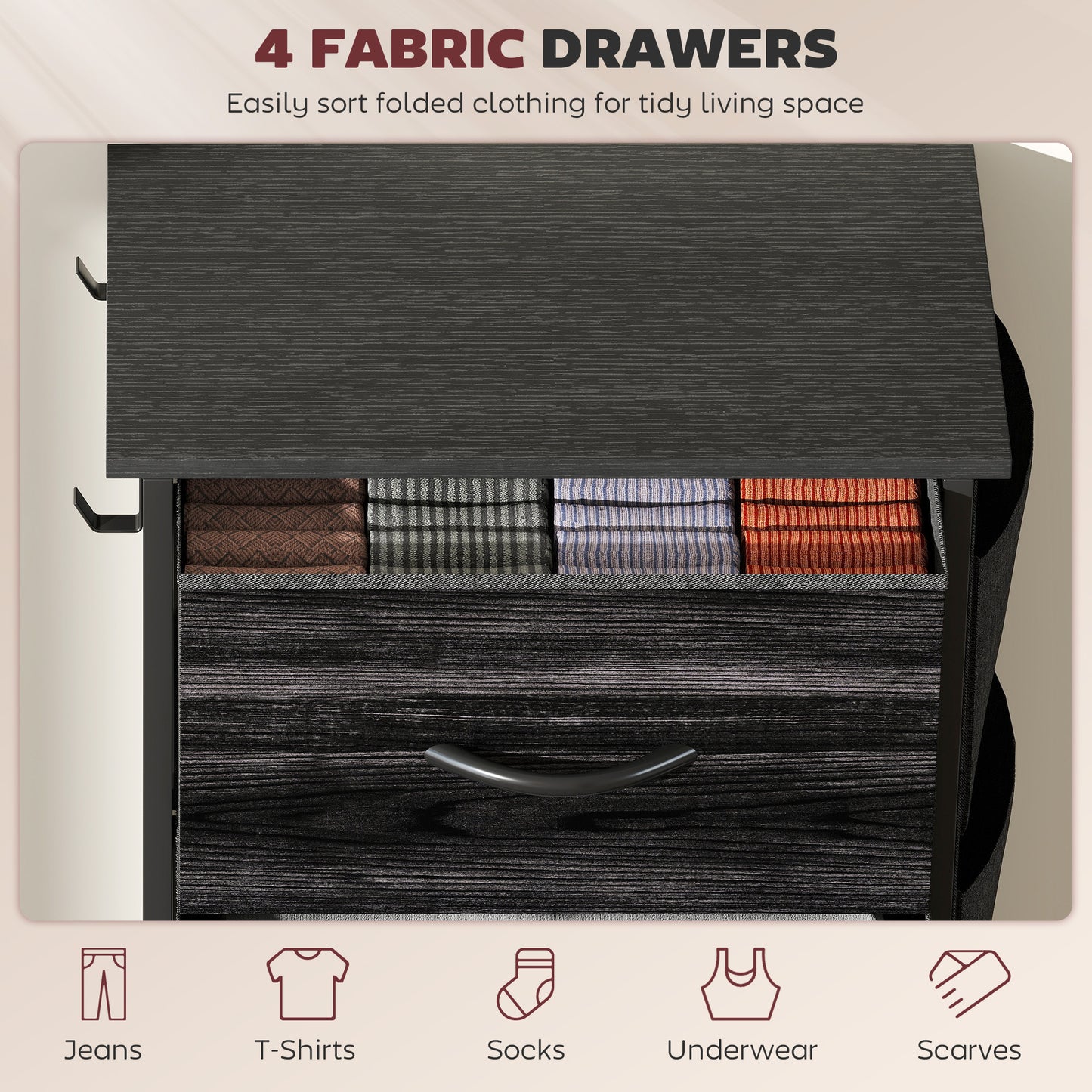 Reniva Fabric And Metal Black 4 Drawer Storage Chest
