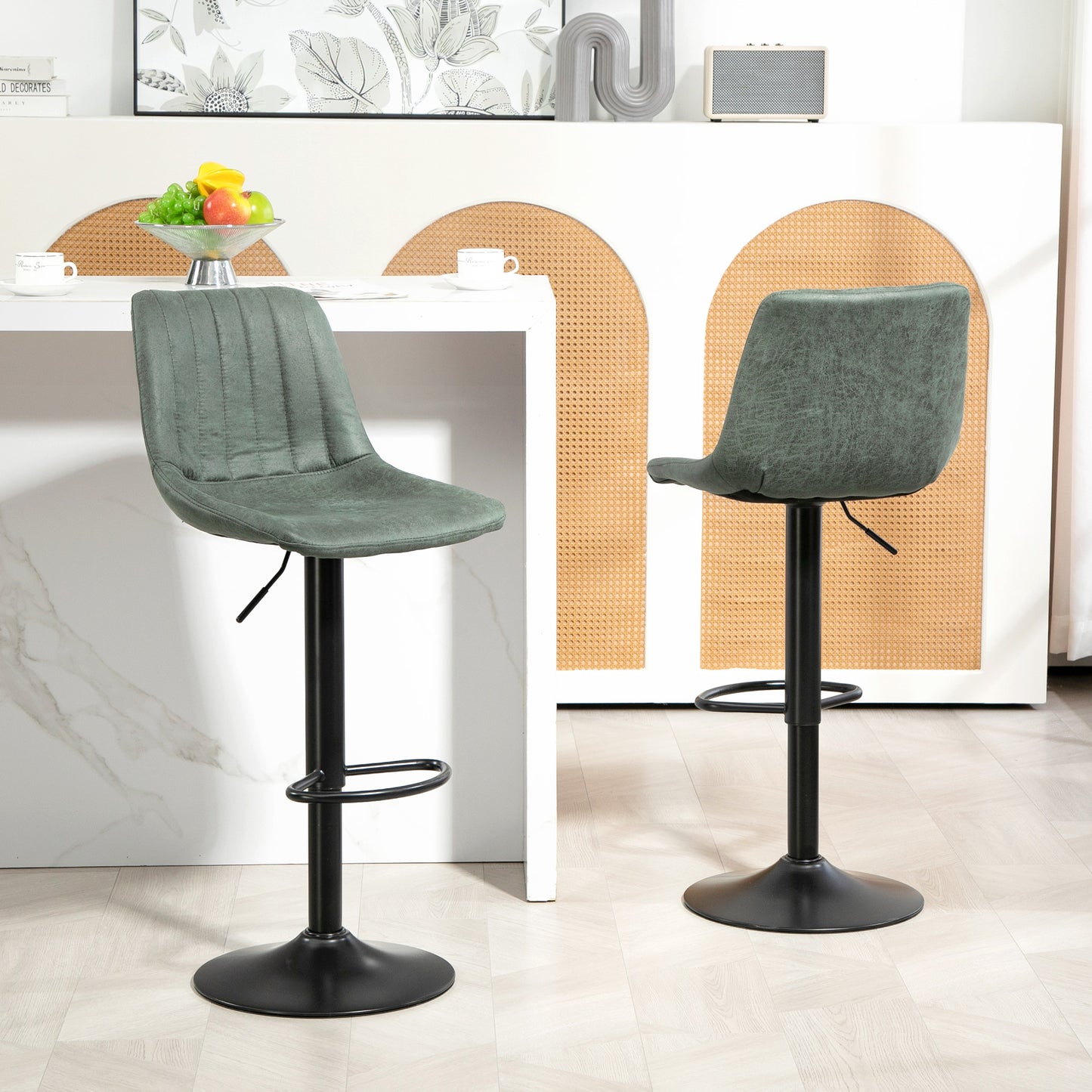 Reli Fabric Green Retro Tub Style Bar Stools Set Of 2 With Padded Seats