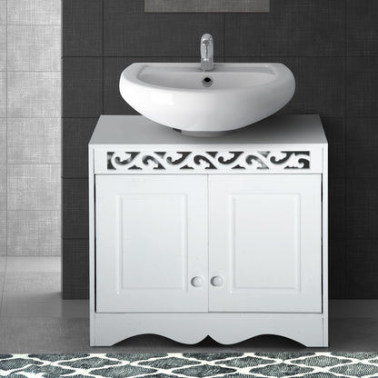 Seni Under Sink Bathroom Storage Cabinet With Double Doors In Wood Finish