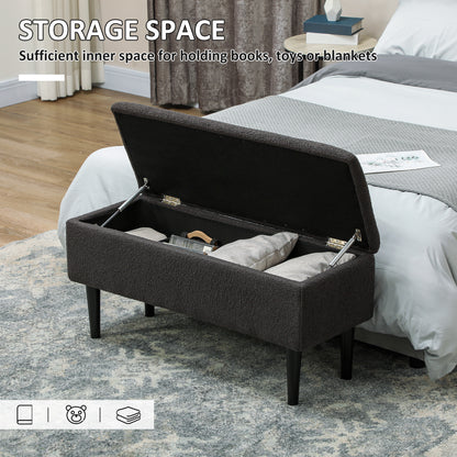 Nevano Boucle Dark Grey Storage Ottoman Teddy Fleece Diamond Tufted Lid