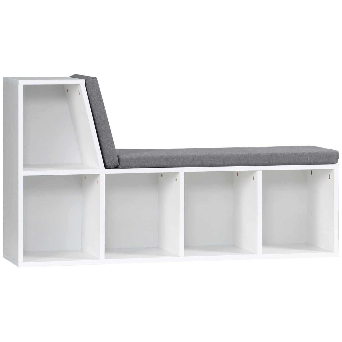 Litadi Wood White Cube Bookcase With Cushioned Seat And Storage Cabinet