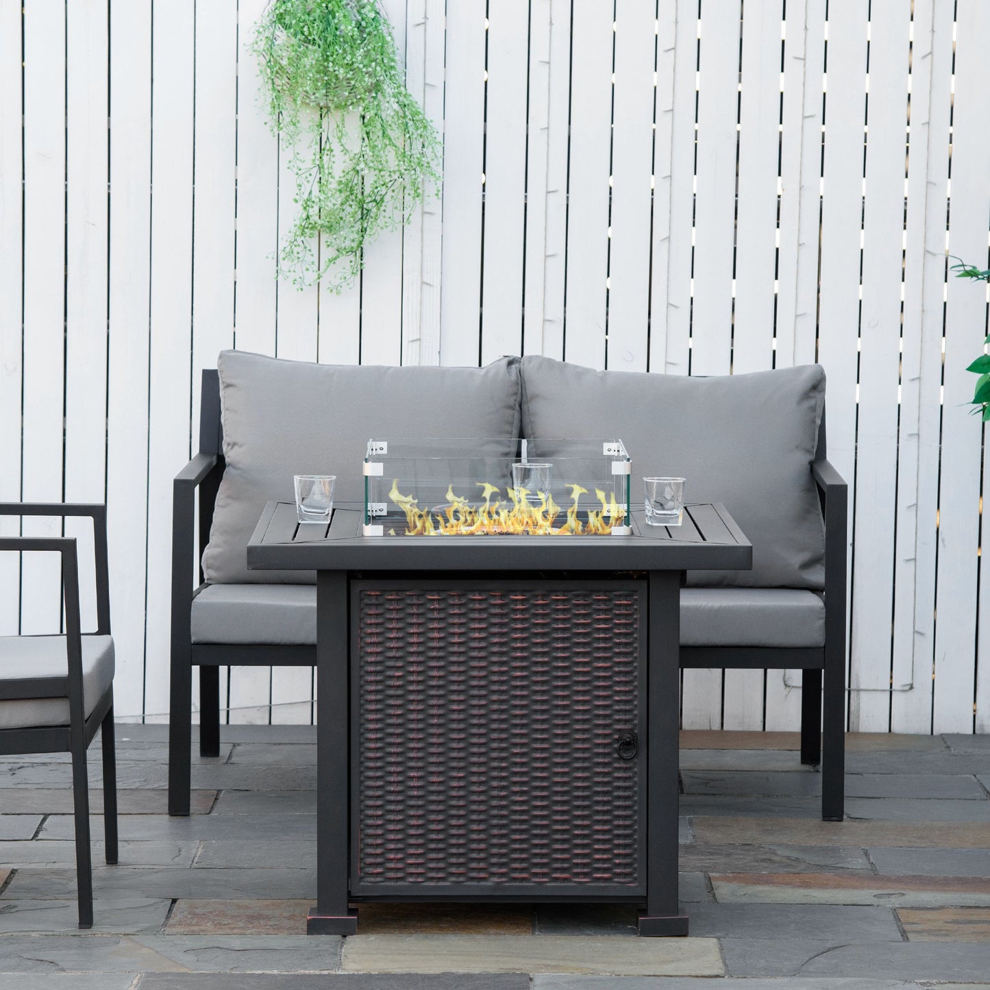 Tafiyo Rattan Effect Black and Brown Square Propane Gas Fire Pit Table