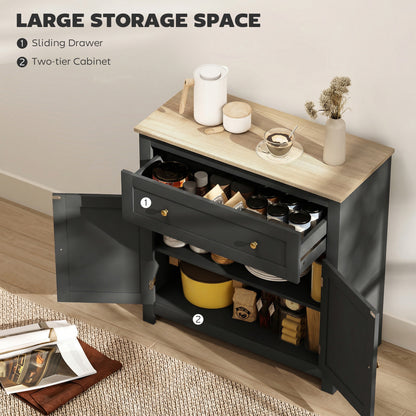 Elrere Wooden Black Modern Sideboard With Drawers Adjustable Shelves And Double Doors