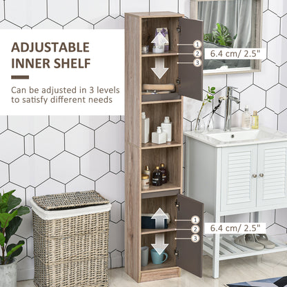 Kaeldo Slim Bathroom Storage Cabinet With OFauxn Compartment Adjustable Shelves Grey And Oak