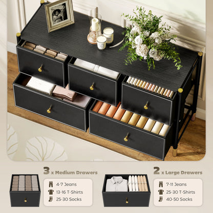 Lomomo Faux Leather Black Front Panel Chest Of Drawers