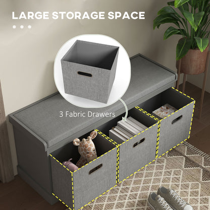 Marari Wooden Grey 3 Drawer Shoe Storage Bench With Padded Seat