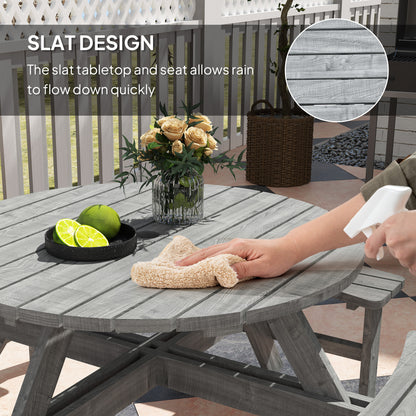 Neel 8 Seater Grey Wood Round Garden Picnic Set Table and Benches