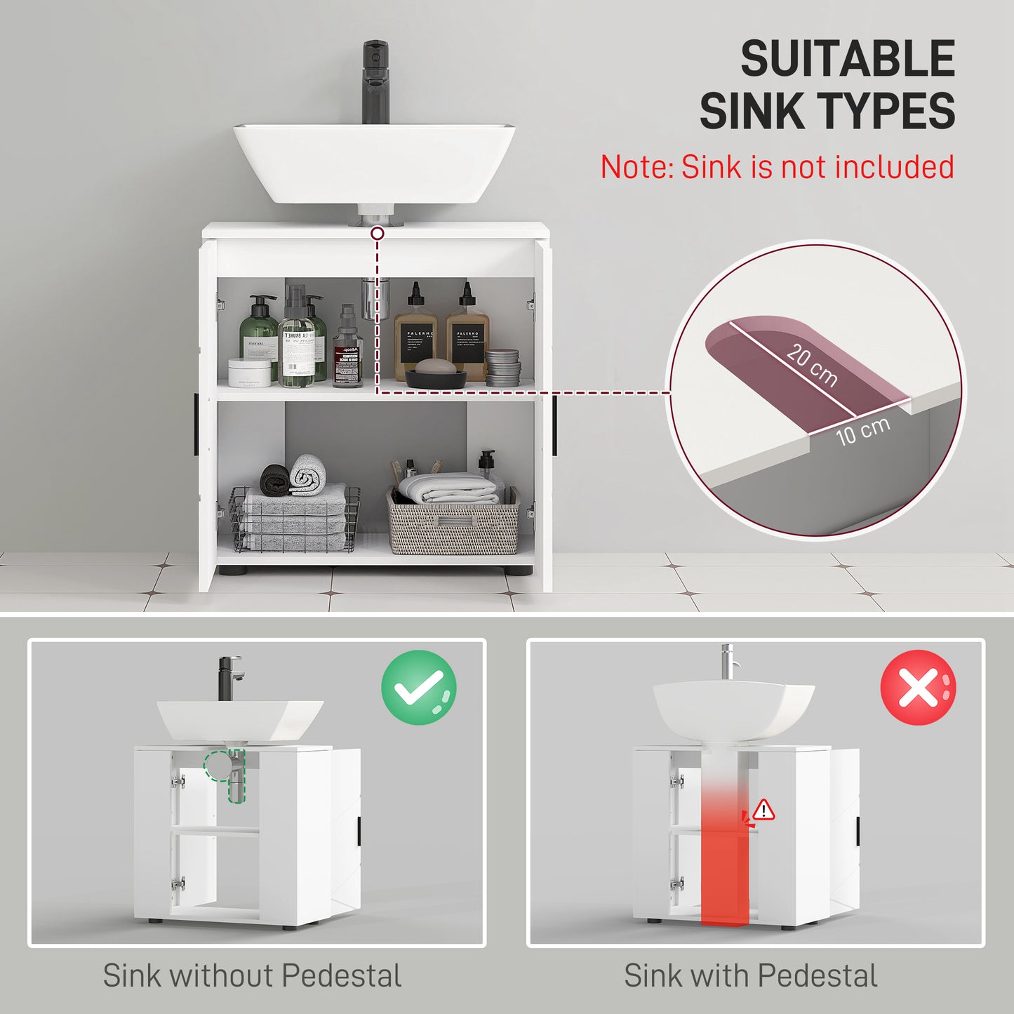 Badosu Luni Under Sink Bathroom Storage Cabinet With Internal Shelving White