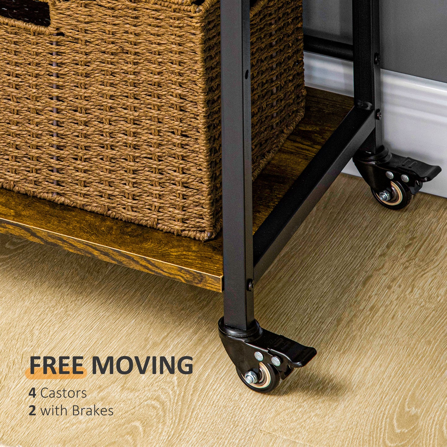 Dinanore Metal And Wood Rustic Brown 3 Tier Rolling Printer Stand With Lockable Wheels