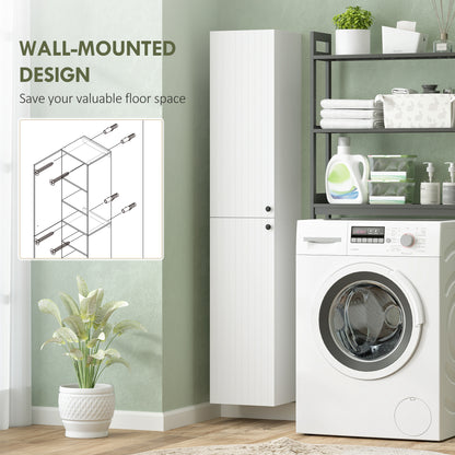 Larena Wall Mounted Slim Bathroom Storage Cabinet With Soft Close Hinges And Double Doors White