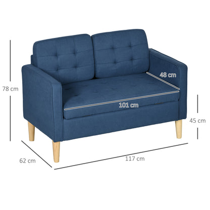 Vanasu Blue Compact 2 Seater Sofa With Hidden Storage Tufted Seat