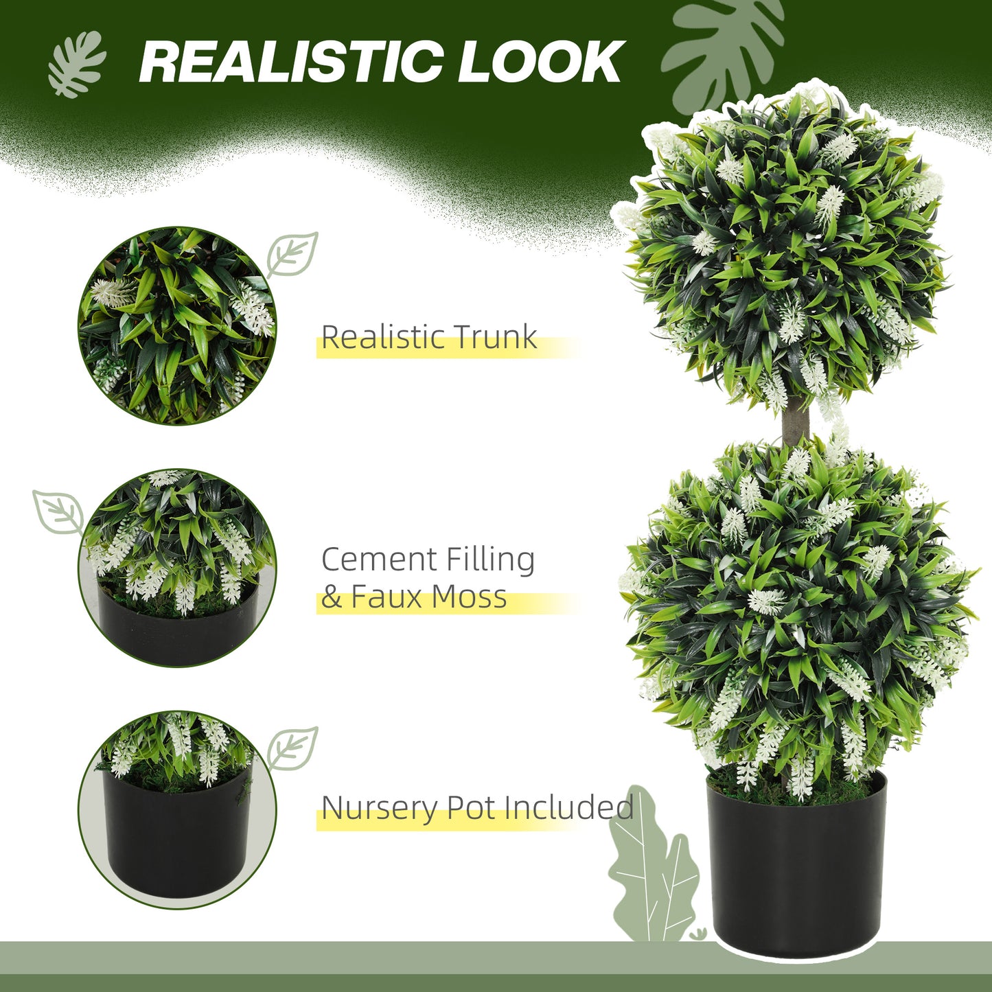 Kelola Set Of 2 Artificial Lavender Flower Ball Trees In Pots H8 70cm White