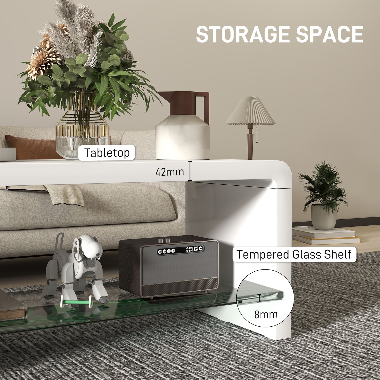 Velimo High Gloss White Curved 2 Tier Coffee Table