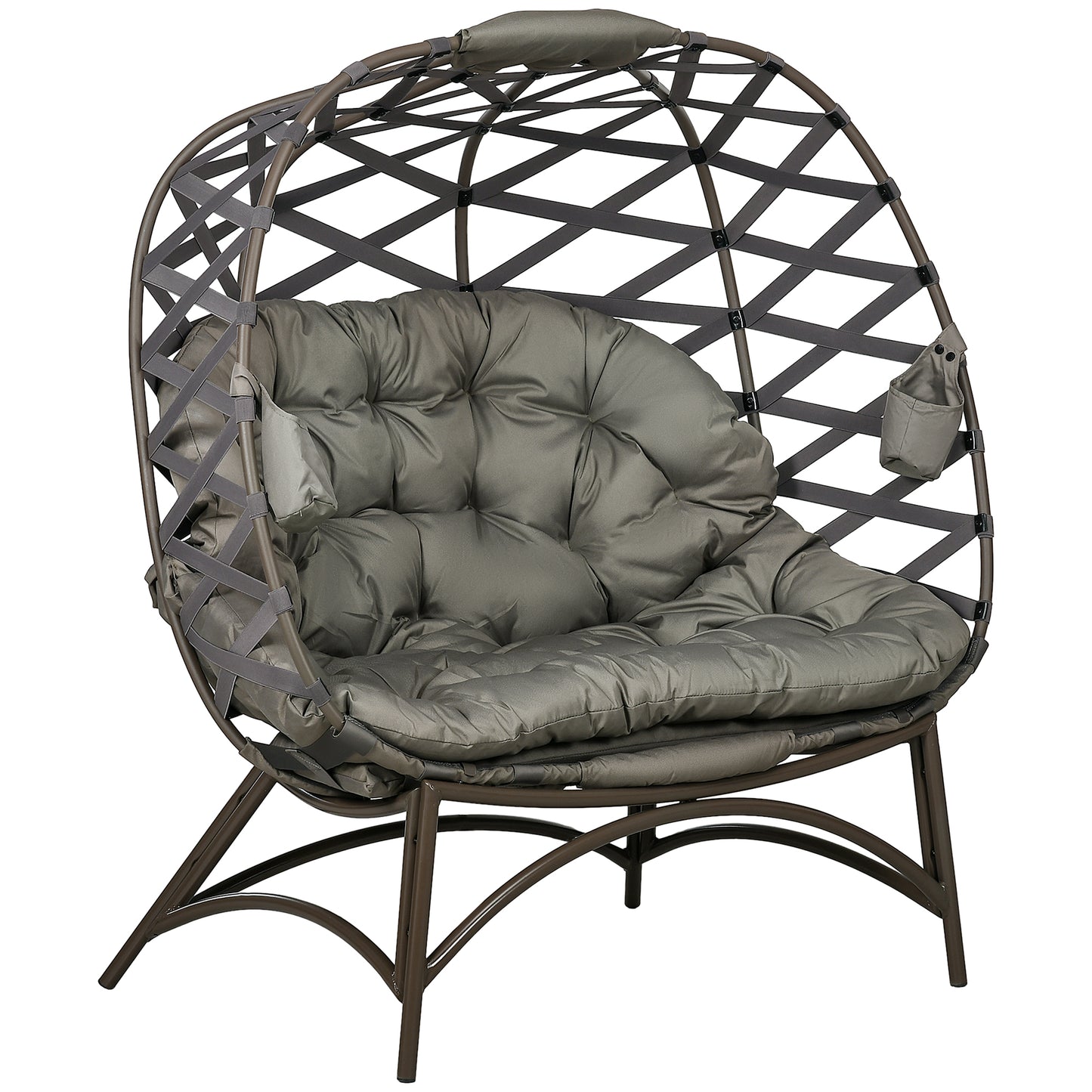 Stitzza Woven Rattan Sand Brown 2 Seater Folding Egg Chair With Cushions And Cup Holders