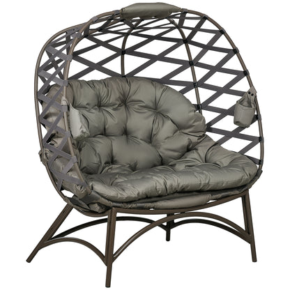 Stitzza Woven Rattan Sand Brown 2 Seater Folding Egg Chair With Cushions And Cup Holders