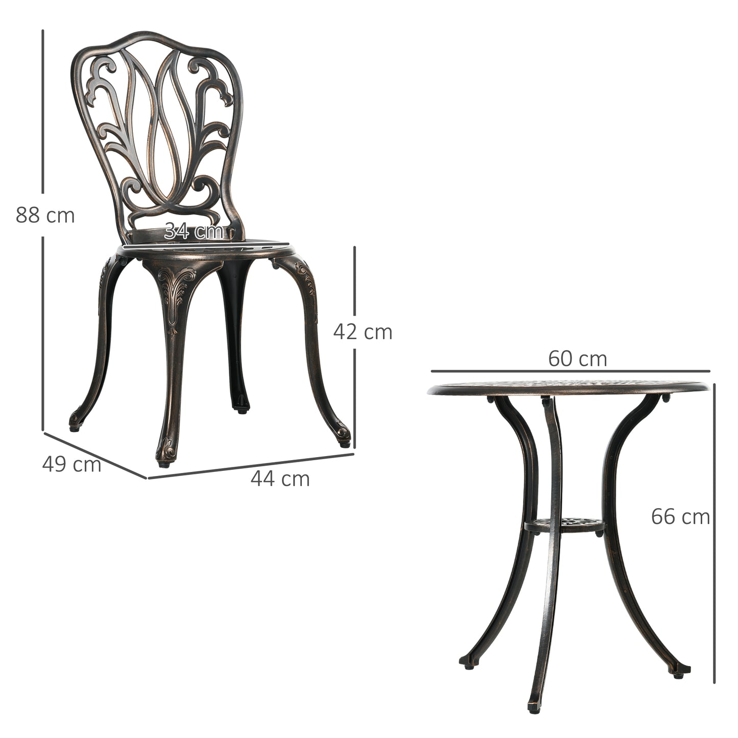 Niso Aluminium Bronze Tone 3 Piece Garden Bistro Set With Umbrella Hole Table And Chairs