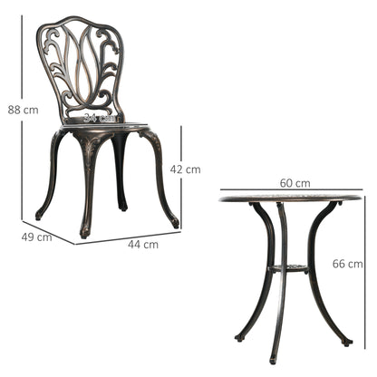 Niso Aluminium Bronze Tone 3 Piece Garden Bistro Set With Umbrella Hole Table And Chairs