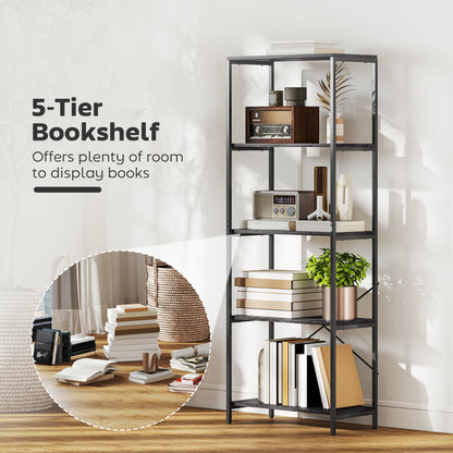 Livemi Metal And Wood Dark Grey And Black 5 Tier Industrial Bookcase