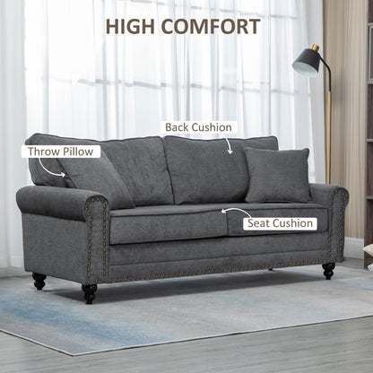 Tael Yolo Grey Fabric 3 Seater Sofa With Nail Head Trim And 2 Cushions